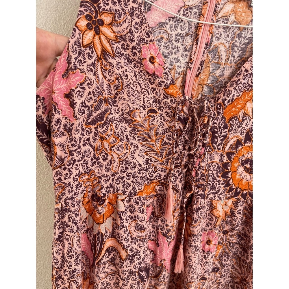 Madewell Floral Batik Lace Up Tassel Midi Dress Pink Orange Size 4 - Picture 7 of 11